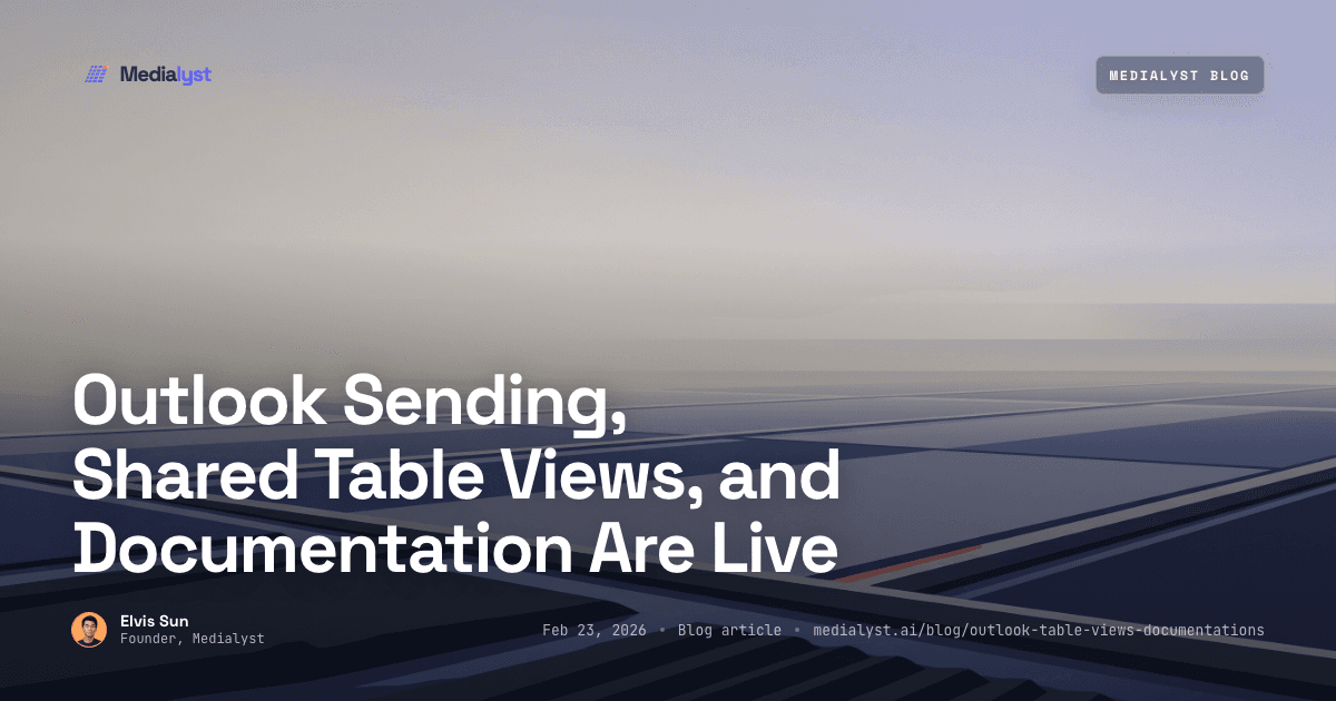 Outlook Sending, Shared Table Views, and Documentation Are Live